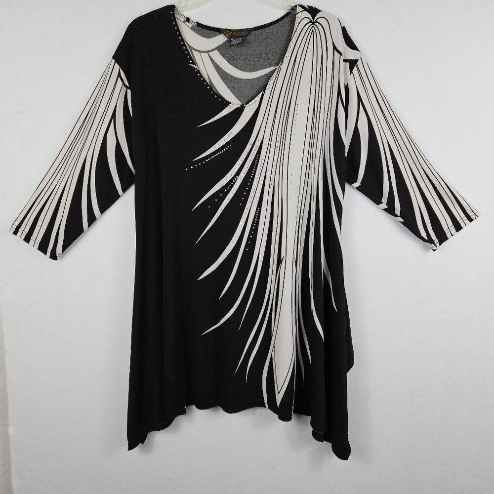 Valentina Tunic Shirt Womens XL Abstract Graphic Rhinestone Top Blouse